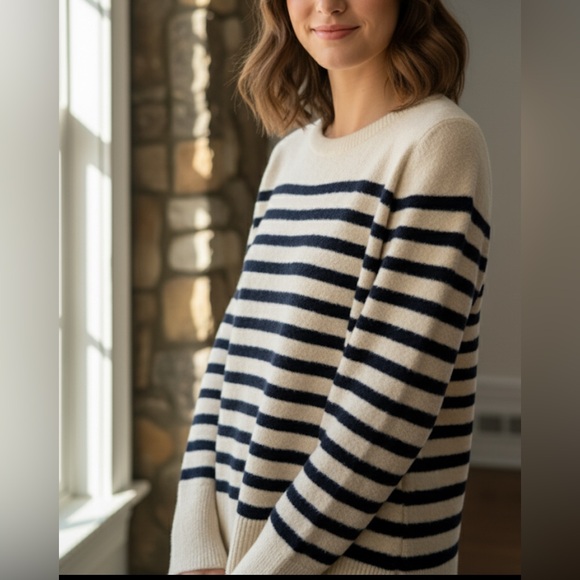 LOFT Cream and black Striped Cozy Fuzzy Sweater Size XS. Excellent condition. - Picture 1 of 8